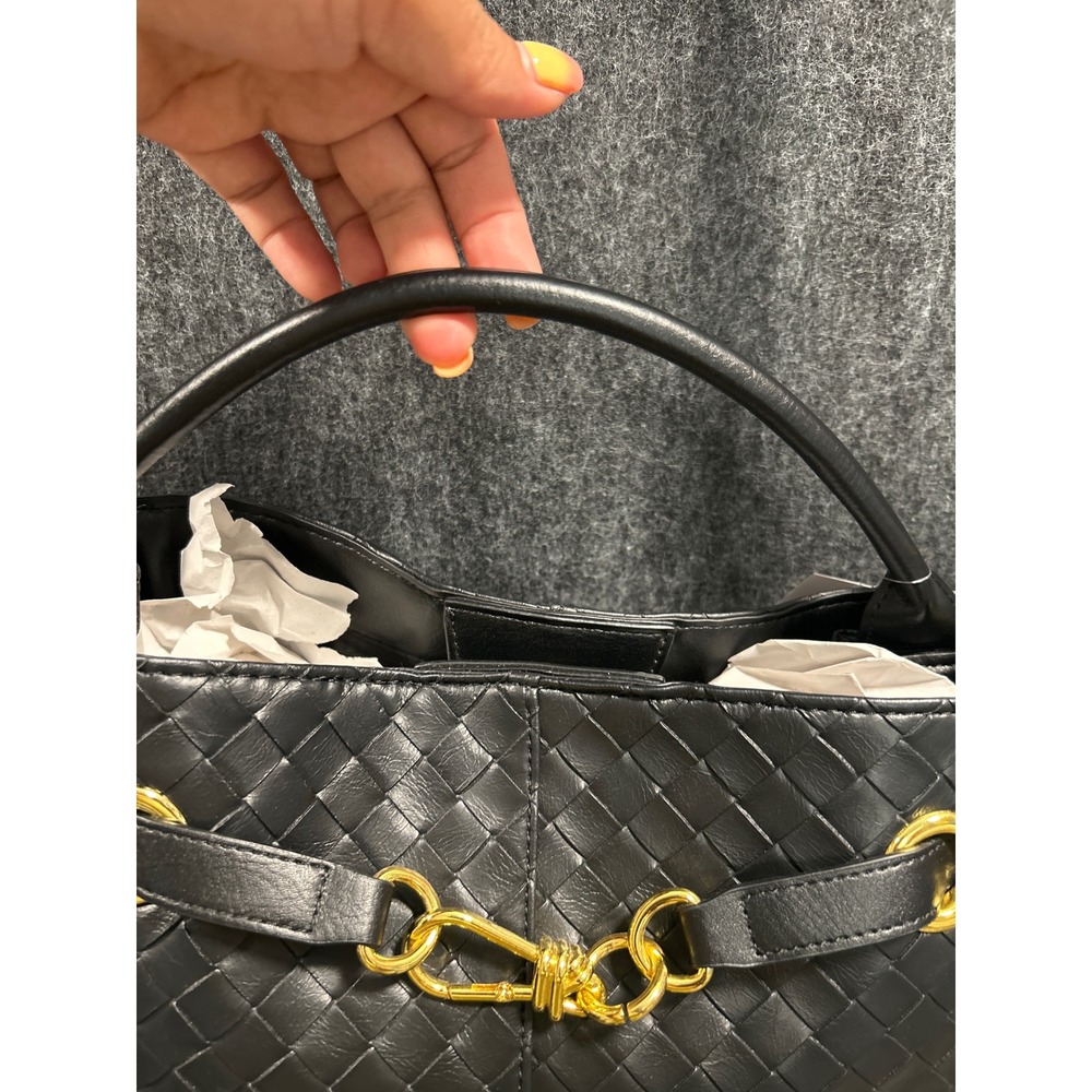 Time and Tru Woven Satchel Bag Women One Size Black NEW Crossbody Top Handle - Picture 4 of 14